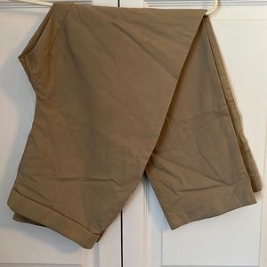 Khaki ankle length stretch waist dress pants